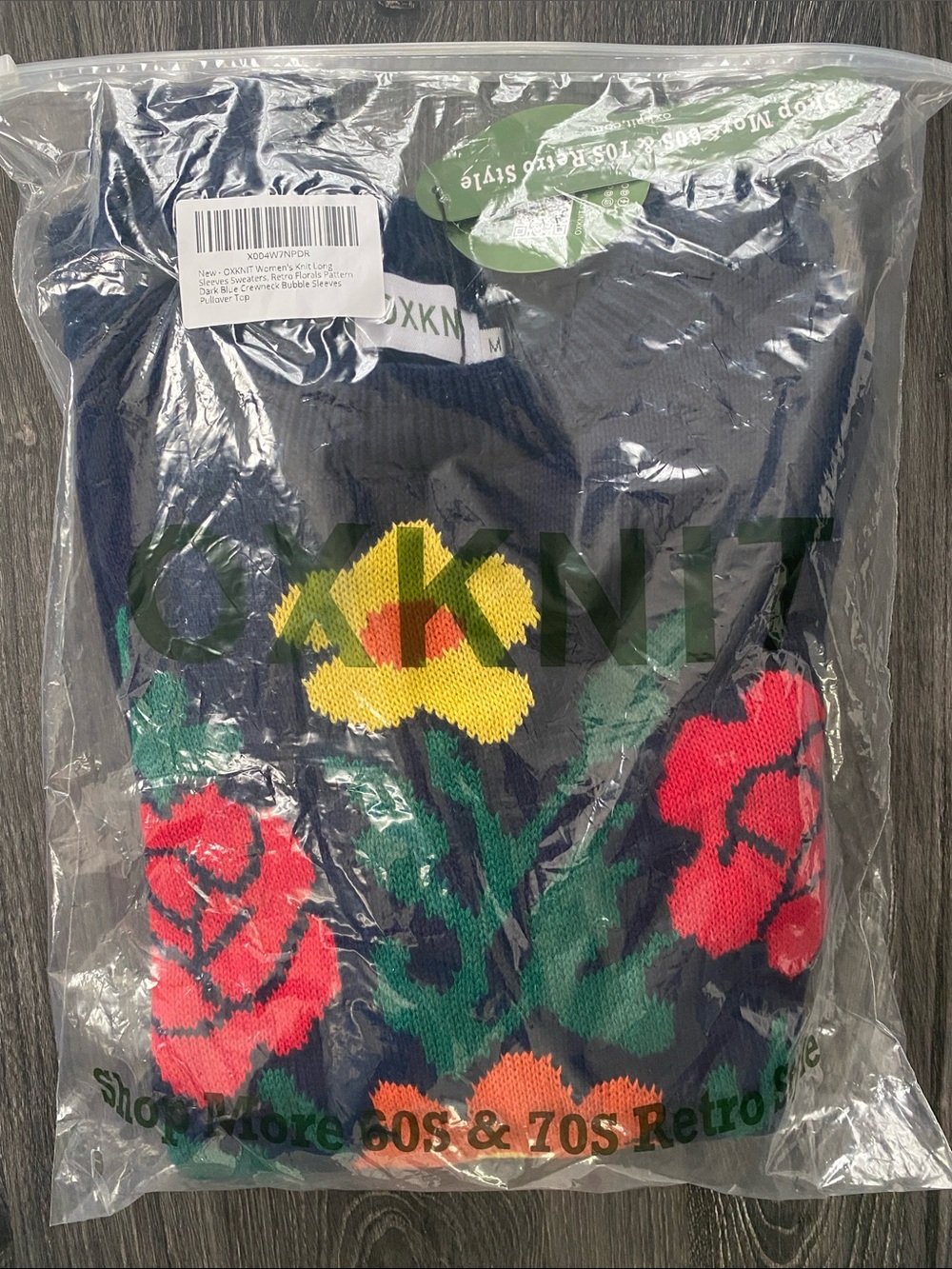 Oxknit Women's Navy Floral Crewneck Sweater - Picture 6 of 6